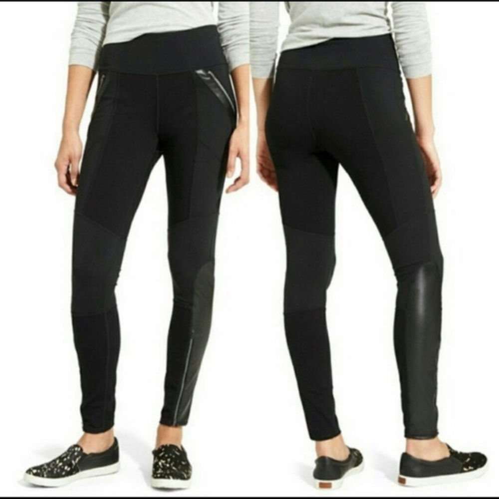 Athleta Luxe Ponte Moto Zippers Faux leather pants